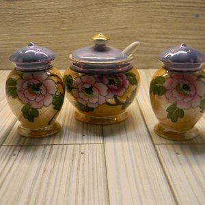 Vintage Peach Lusterware Condiment Set